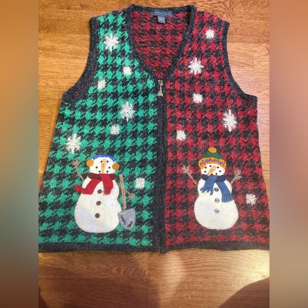 Vintage Northern Isles Holiday Sweater Vest Snowman Appliqué Medium